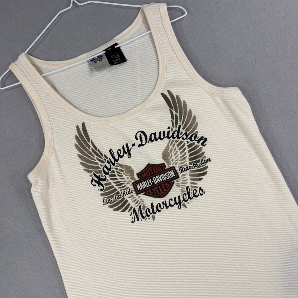Harley-Davidson Motorcycles Ribbed Tank Top Cream Graphic 1W Made in USA